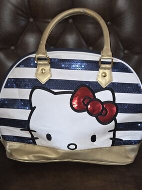Loungefly Loves Hello Kitty Large Tote Bag Purse Striped Blue White Gold